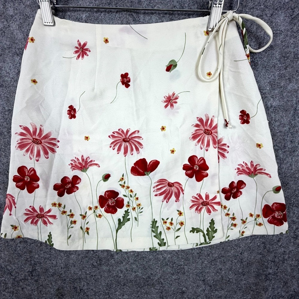 Vintage Y2K Rampage Mini Skirt Womens 5 Cream Pink‎ Floral Side Tie Summery Cute